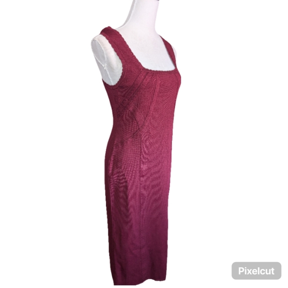 Anthropologie Ribbed Knit Midi Dress Burgundy Wine Sleeveless Bodycon Size L - Picture 4 of 16